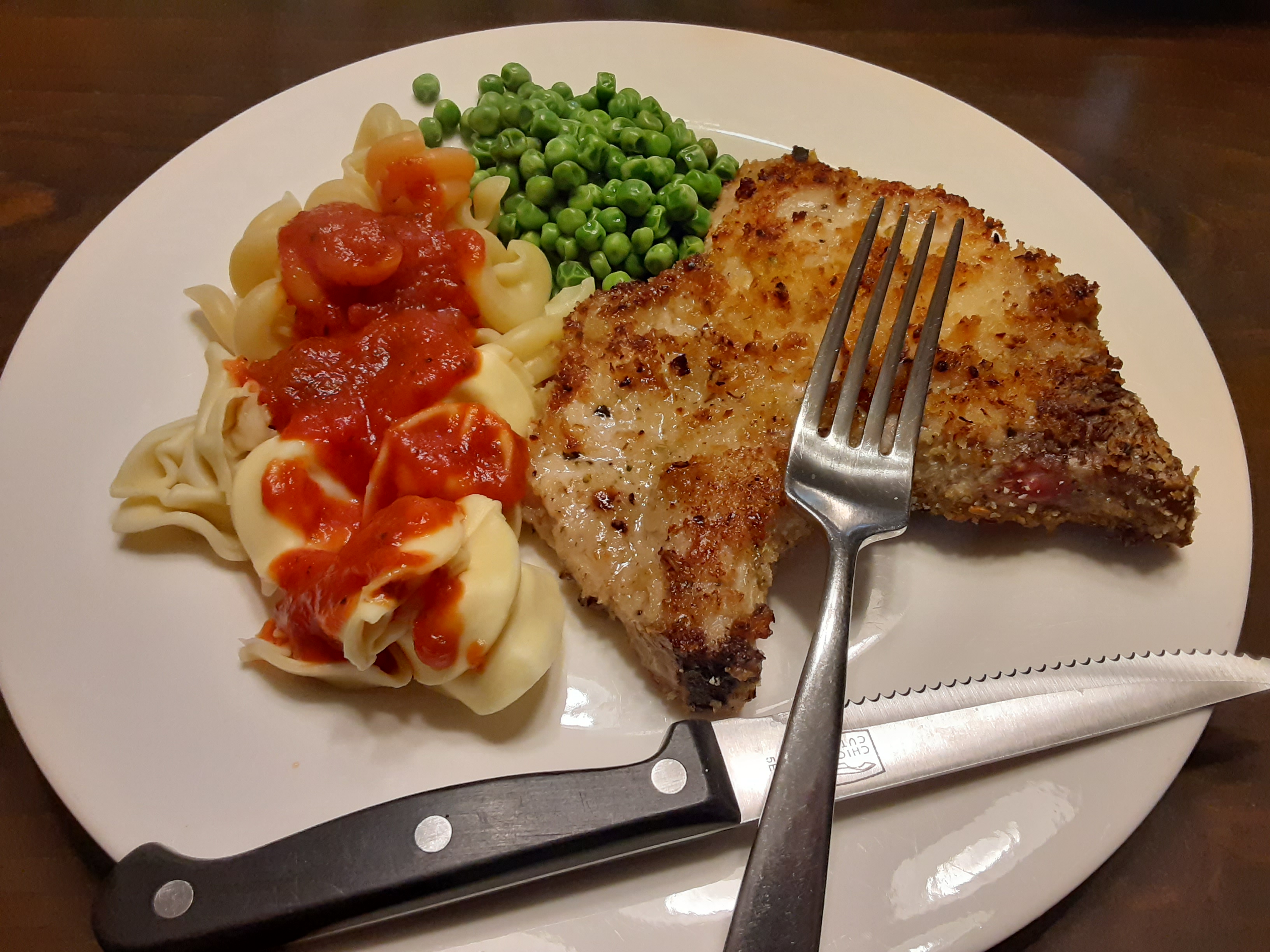 Pork Chops with Tortellini and Peas